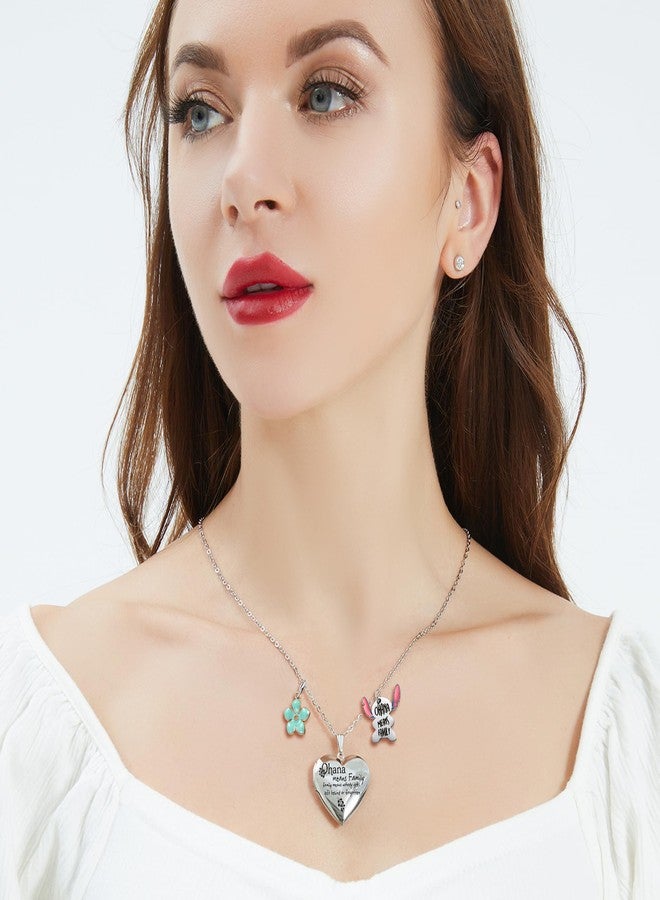 SHBOAZED Love Heart Locket Necklace That Holds Pictures Stitch-Shape Necklace Stuff Gifts Ohana Photo Lockets - Image 5
